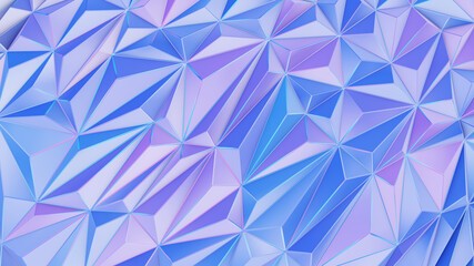 Low poly polygonal pattern. Iridescent shiny background abstract with copy space 3d render illustration