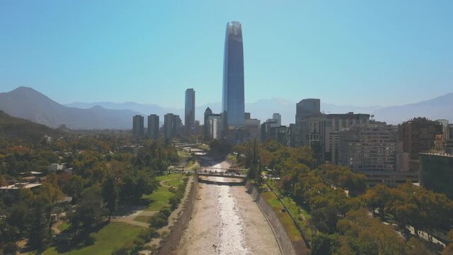 Aerial botom take of autum day in santiago, Chile