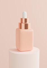 3d render of cosmetics dropper bottle with cylinder podium for product display,mockup branding