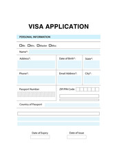 Empty visa application form for immigration, illustration