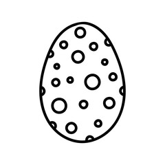 One easter egg with black ornament of circles, balls, dots on white background. Simple Spring holiday symbols