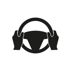 Steering wheel icon. Hands on the steering wheel of the car. Simple vector illustration on a white background
