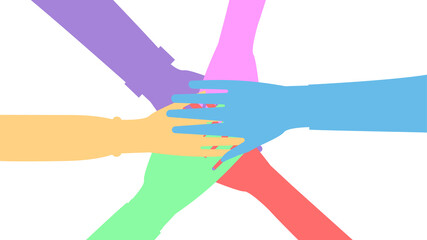 Silhouettes of united hands of men and women. The concept of cooperation, unity, friendship and mutual assistance. Vector illustration. Flat style