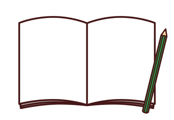 開いたノート 　鉛筆　イラスト