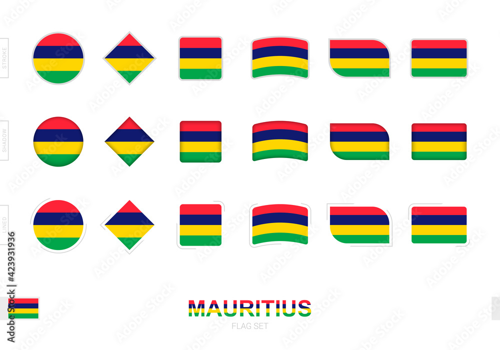 Wall mural mauritius flag set, simple flags of mauritius with three different effects.