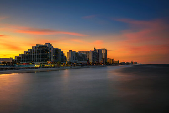 Sunset skyline of Daytona Beach in Florida, USA