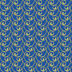 Geometric Seamless Blue and Golden Pattern