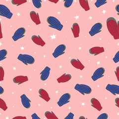 Cute Winter Christmas Seamless Pattern With Hand Drawn Mittens. New Year holiday