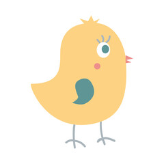 Funny yellow chicken. Easter chick on a white background.