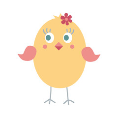 Funny yellow chicken. Easter chick on a white background.