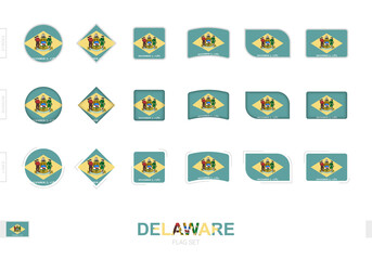 Delaware flag set, simple flags of Delaware with three different effects.
