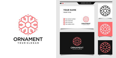 Ornament logo design with circle concept. Logo with linear style and business card design Premium Vector