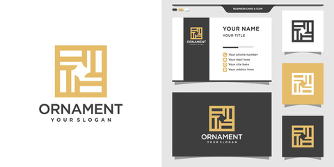 Ornament logo design with square concept. Linear style logo and business card design Premium Vector
