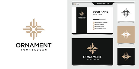 Minimalist ornament logo design with linear style and business card design Premium Vector