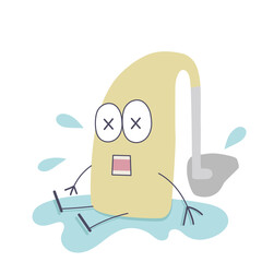かわいい耳かけ補聴器キャラクターが水に濡れたイラスト