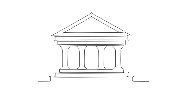 Corinthian Greek temple on white background - Continuous one line drawing vector illustration