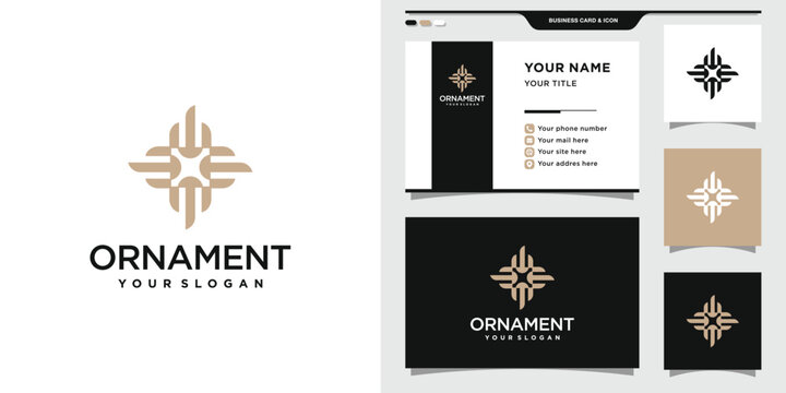 Minimalist ornament logo design with linear style and business card design Premium Vector