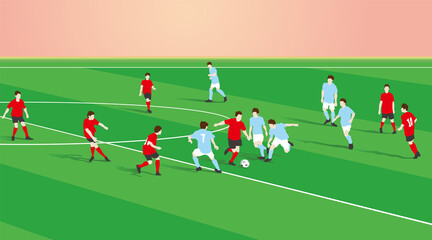 Soccer Offense and defense of the ball. Vector