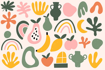 Matisse abstract organic shapes seamless pattern. Contemporary hand drawn vector illustration.
