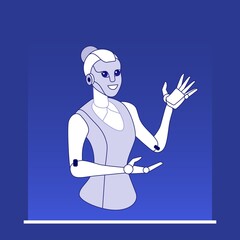 Customer service female manager concept. AI assistance client support consultant online help information. Bot character concept