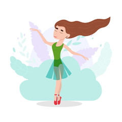 Young girl dancing ballet. Vector illustration isolated on background. Simple cartoon style. Cartoon design