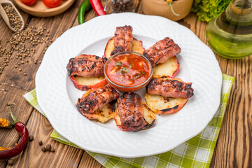 Beef Meat roll stuffed with chicken and pork   thyme  rosemary