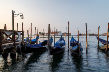 Fototapeta na wymiar Gondolas, Venice, Italy at dawn
