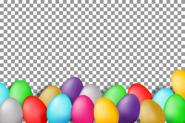Easter 3D Eggs on transparent background for greeting card, poster, banner,or invitation. Esater sales o, promo, spring events. Colorful eggs set.Vector.