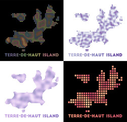Terre-de-Haut Island map. Collection of map of Terre-de-Haut Island in dotted style. Borders of the island filled with rectangles for your design. Vector illustration.