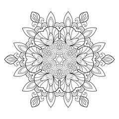 Decorative round mandala with  floral patterns on a white isolated background. For coloring book pages.