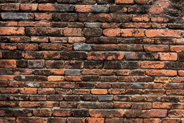 Vintage red brick wall. Old destroyed brick wall.
