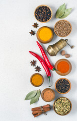 Set of various spices and seasonings for cooking