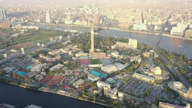 Aerial Drone zoom out shot of downtown Cairo, Egypt