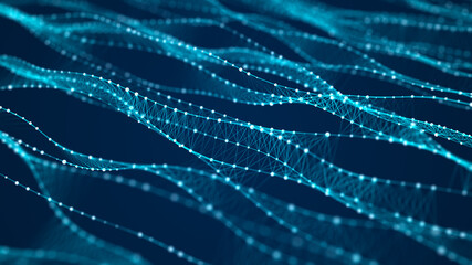 Abstract background with connection dots and lines. Futuristic dynamic wave. Science background with DNA. Technology illustration. 3d rendering.