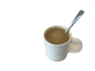A cup of white coffee over white background