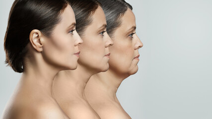 Aging concept. Comparison of young, middle aged and elderly age.