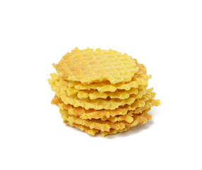 round baked waffle isolated on white background