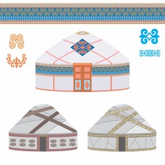 Vector illustration. Yurt - a traditional dwelling of nomads, a mobile home, with a set of ornaments