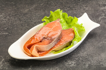 Two pink salmon fish steak