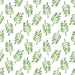 Fototapeta na wymiar Leaves seamless pattern. Backgrounds and wallpapers for invitations, cards, fabrics, packaging, textiles, posters. Watercolor floral illustration. 