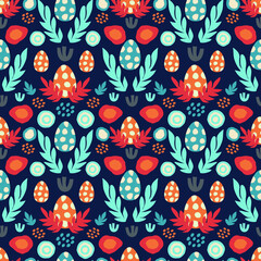 Set of seamless patterns with dinosaur eggs, footprints