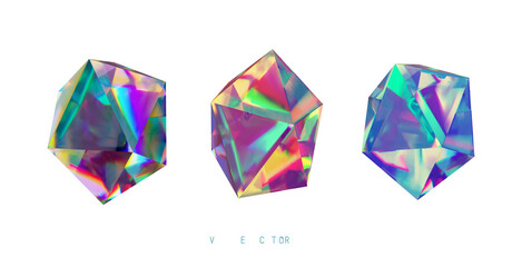 Set of colored crystals on a white background. Mesh. No trace.