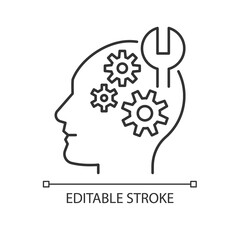 Learning new skills linear icon. Improve knowledge. Psychological treatment. Intelligence, memory. Thin line customizable illustration. Contour symbol. Vector isolated outline drawing. Editable stroke