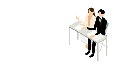 ビジネスセミナー、講習を受ける男女、アイソメトリック