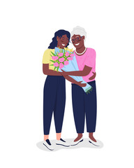 Happy mature mother with adult daughter flat color vector detailed characters. African american family. Mothers day isolated cartoon illustration for web graphic design and animation