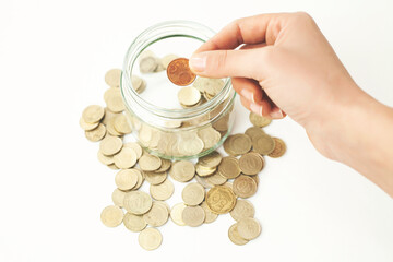 Fototapeta premium Mixed coin stacks on a white background