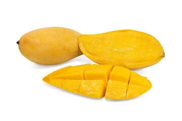 Yellow mango fruit isolated on white background