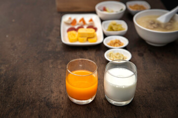 Table Breakfast - Continental Breakfast,  Fresh orange juice and milk