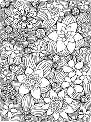 graphics abstraction flowers antistress vector sketch doodle cover page coloring book black white