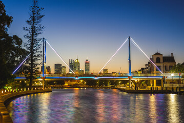Claisebrook Cove and trafalgar bridge in perth, australia at night